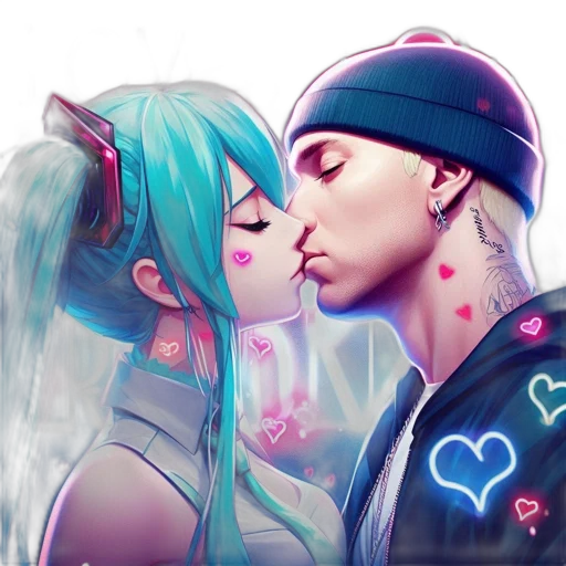 cyberpunk, concept art, anime, fantasy art, neon lights, outer space, blue, two transparent PNG cut-out