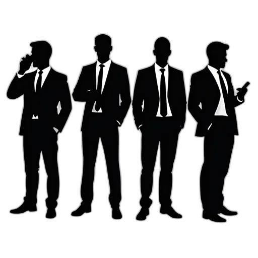 staff, jacket, face, mask, concept art, cartoon, group, four transparent PNG cut-out