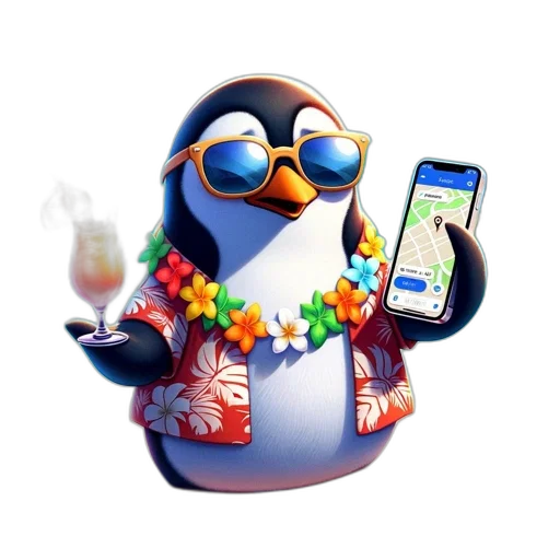 concept art, anthropomorphic, penguin, hawaiian, ensemble, enjoys, day, out transparent PNG cut-out