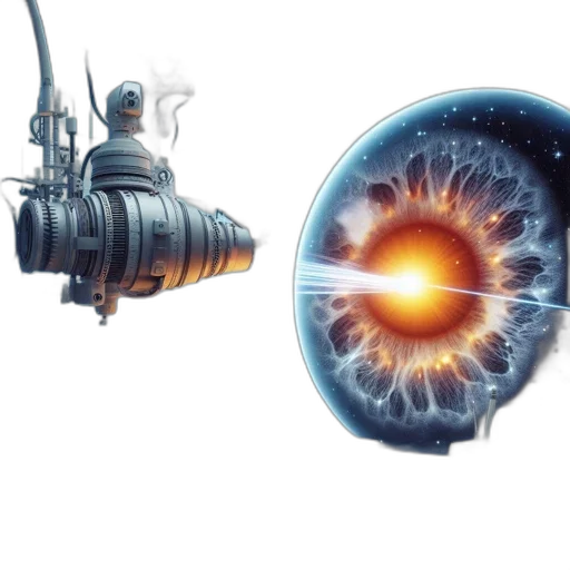weapon, robot, concept art, comic book art, 3d render, photorealistic, outer space, fire transparent PNG cut-out