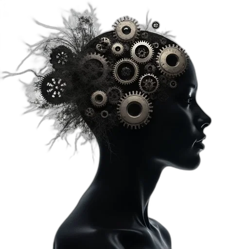 crown, hair, hat, robot, photorealistic, concept art, cyberpunk, 3d render transparent PNG cut-out