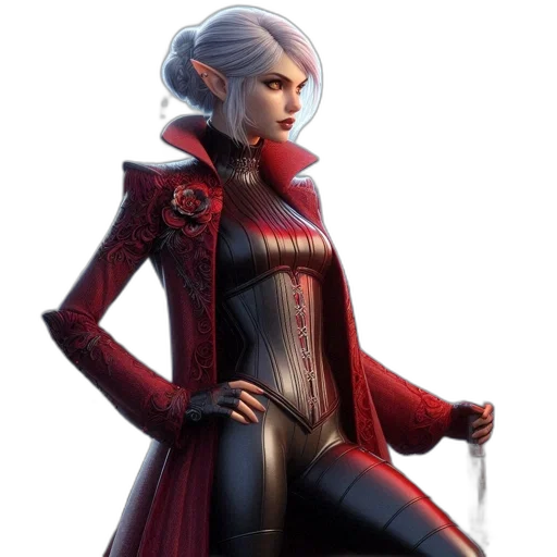 jacket, staff, concept art, fantasy art, comic book art, 3d render, red, female transparent PNG cut-out