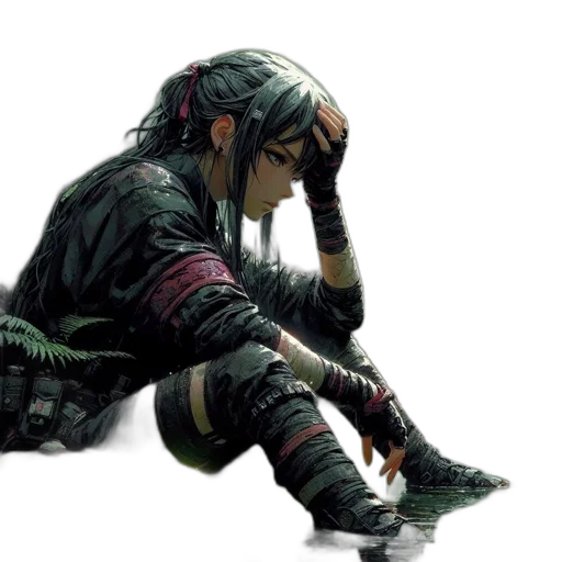 concept art, cyberpunk, fantasy art, photorealistic, dark, green, monochrome, woman transparent PNG cut-out