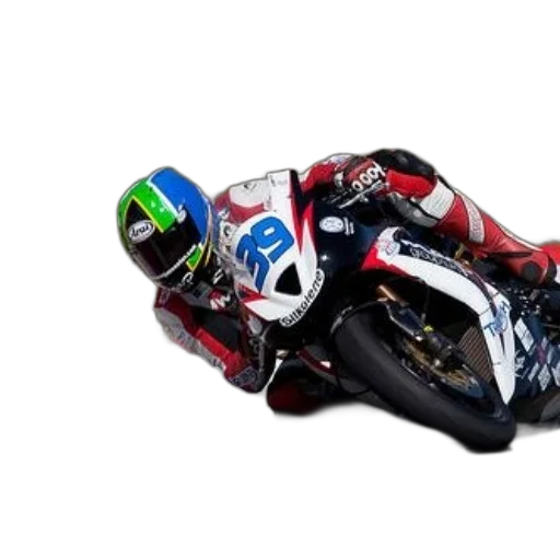 photorealistic, motorcycle, racer, blue, white, helmet, leans, into transparent PNG cut-out