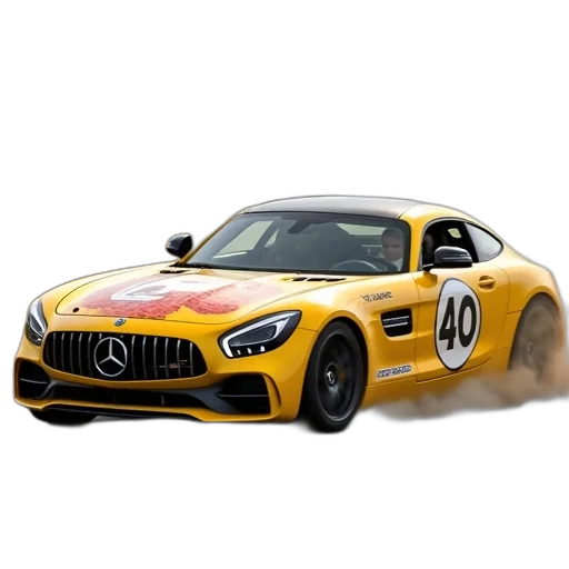 car, animal, 3d render, photorealistic, concept art, yellow, number, side transparent PNG cut-out