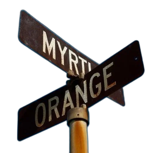 3d render, street, sign, reads, myrtle, orange, against, blue transparent PNG cut-out