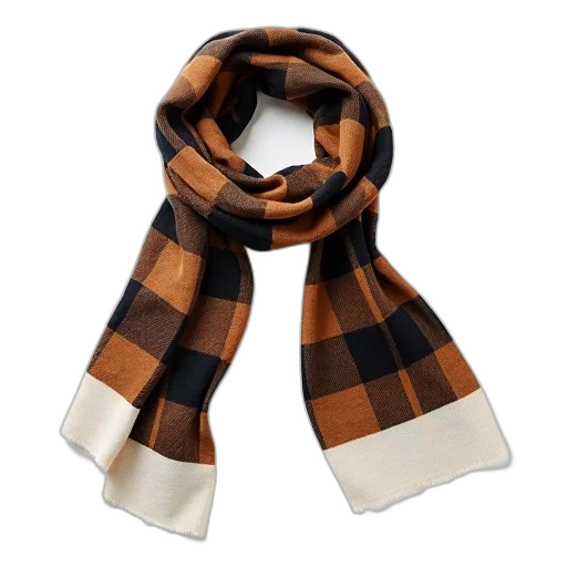 earth tones, brown, black, patterned, scarf, white, stripe, bottom transparent PNG cut-out