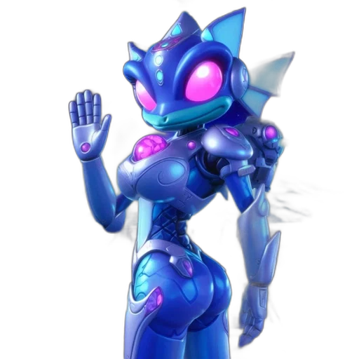 robot, concept art, 3d render, vaporwave, pixel art, blue, inside, neon-lit transparent PNG cut-out