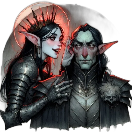 fantasy art, concept art, comic book art, watercolor, dark, two, elven, characters transparent PNG cut-out