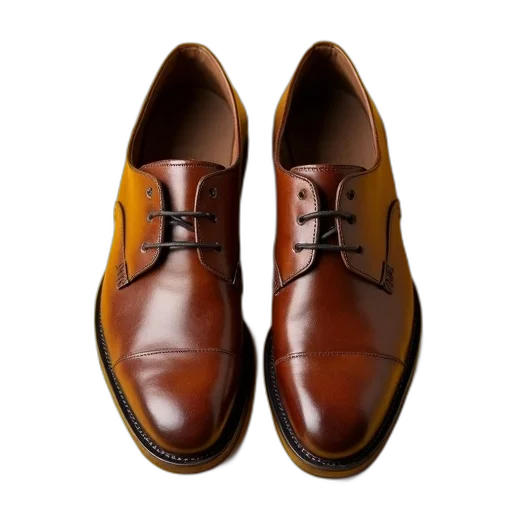 shoes, photorealistic, pair, brown, leather, visible, creases, scuffs transparent PNG cut-out