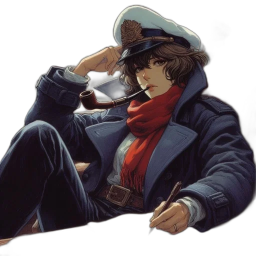 jacket, hat, face, staff, concept art, comic book art, pixel art, photorealistic transparent PNG cut-out