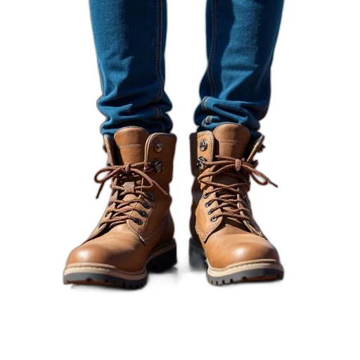 shoes, jacket, 3d render, photorealistic, earth tones, person, standing, wooden transparent PNG cut-out