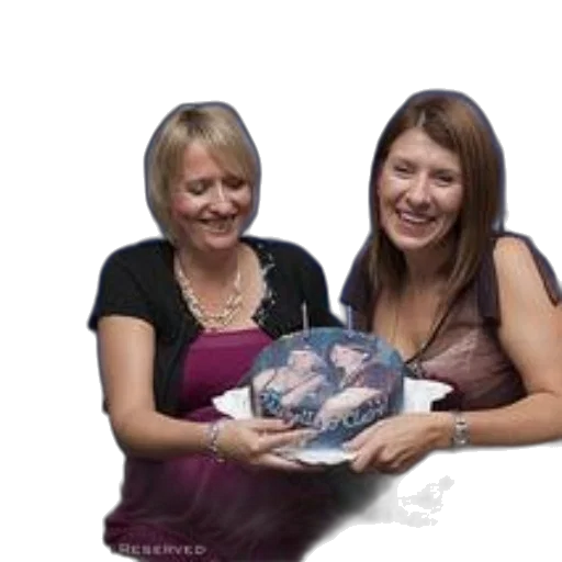 staff, photorealistic, two, women, celebrate, cake, featuring, image transparent PNG cut-out