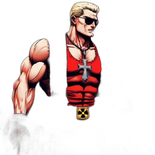 comic book art, concept art, cartoon, pixel art, muscular, man, adorned, tattoos transparent PNG cut-out