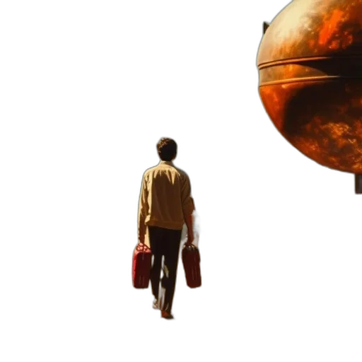 concept art, photorealistic, 3d render, outer space, fire, person, stands, amidst transparent PNG cut-out