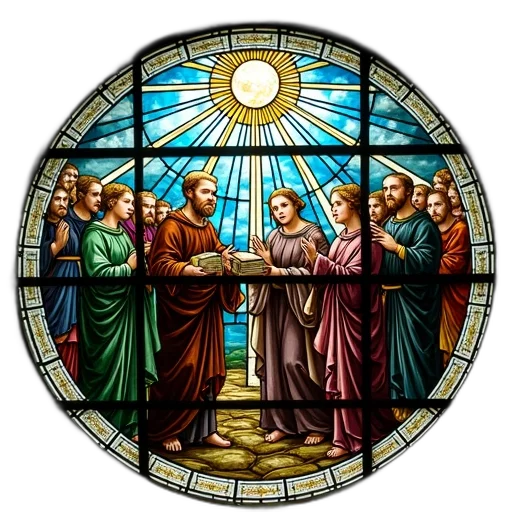 staff, fire, stained, glass, window, depicting, scene, multiple transparent PNG cut-out