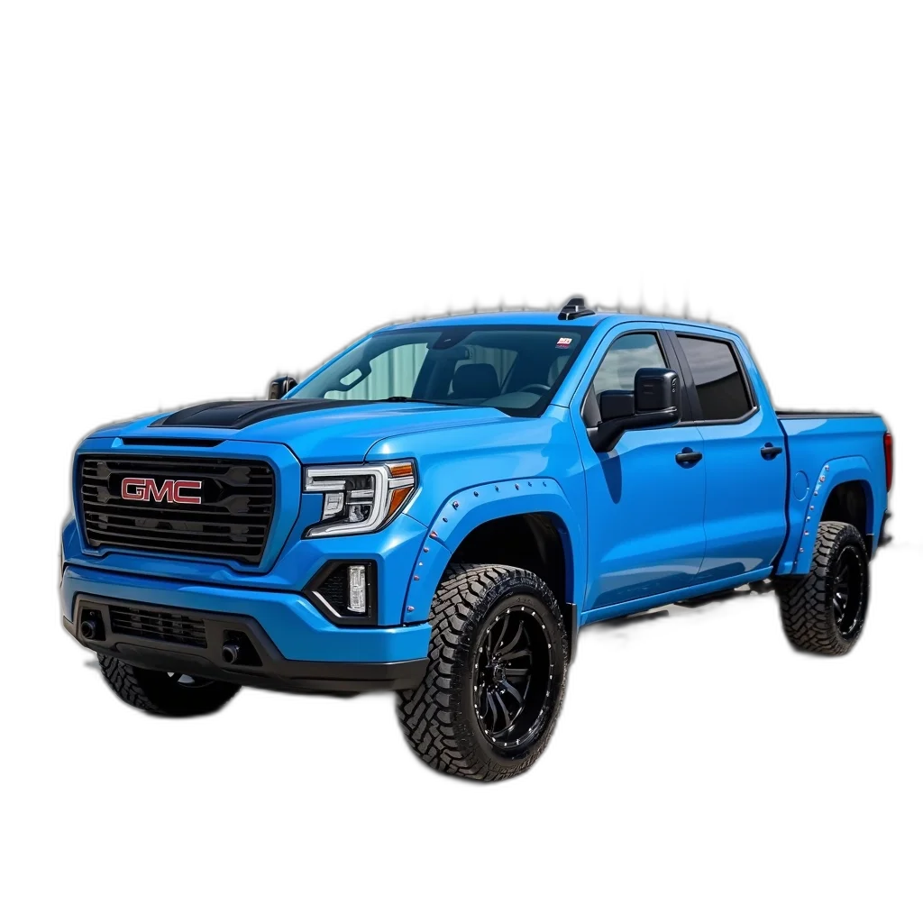 car, 3d render, photorealistic, blue, pickup, truck, parked, front transparent PNG cut-out