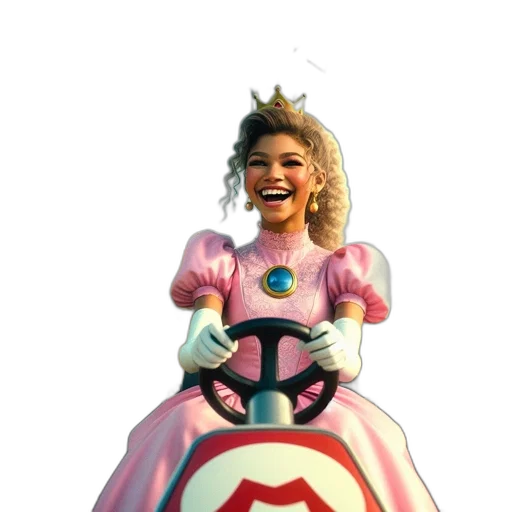 crown, dress, car, staff, concept art, 3d render, cartoon, woman transparent PNG cut-out