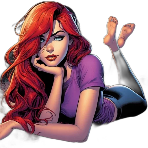 comic book art, cartoon, concept art, fantasy art, red, woman, hair, lies transparent PNG cut-out