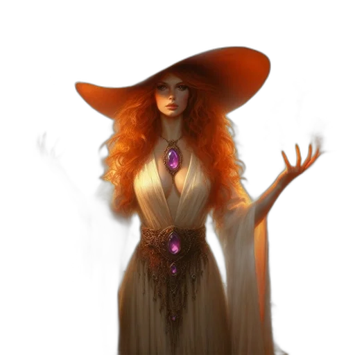 dress, hat, staff, fantasy art, concept art, photorealistic, comic book art, fire transparent PNG cut-out