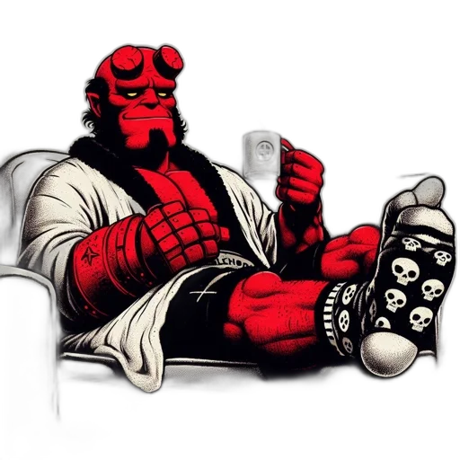 mask, furniture, shoes, comic book art, concept art, red, hellboy, supernatural transparent PNG cut-out