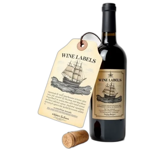 bottle, wine, label, vintage, design, featuring, ship, text transparent PNG cut-out