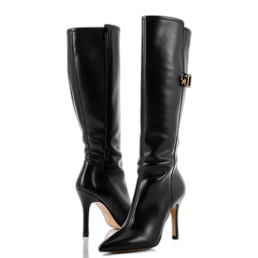 shoes, pair, black, high-heeled, boots, smooth, leather, texture transparent PNG cut-out