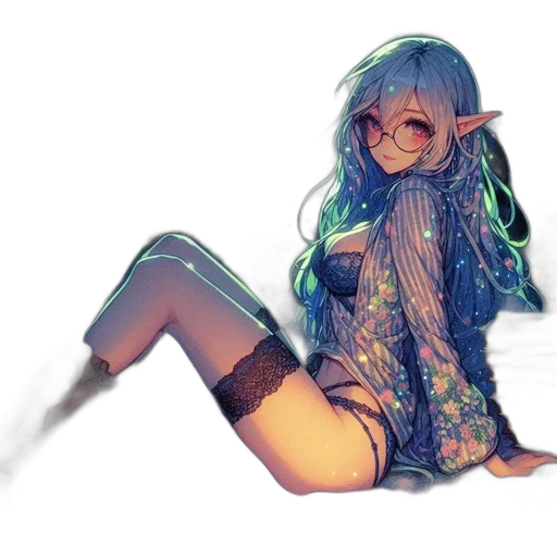 dress, hair, staff, creature, fantasy art, watercolor, pixel art, anime transparent PNG cut-out