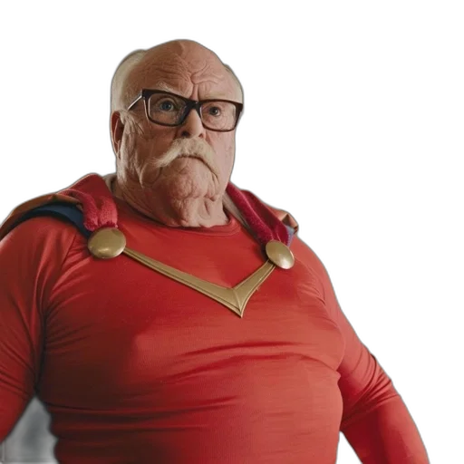 concept art, comic book art, 3d render, older, man, mustache, glasses, wears transparent PNG cut-out