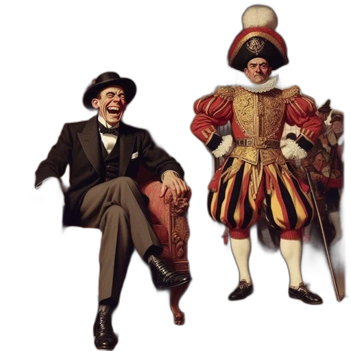 hat, staff, crown, furniture, concept art, city street, fire, man transparent PNG cut-out