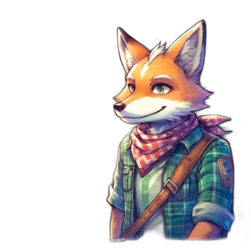 jacket, staff, animal, face, watercolor, pixel art, concept art, fantasy art transparent PNG cut-out