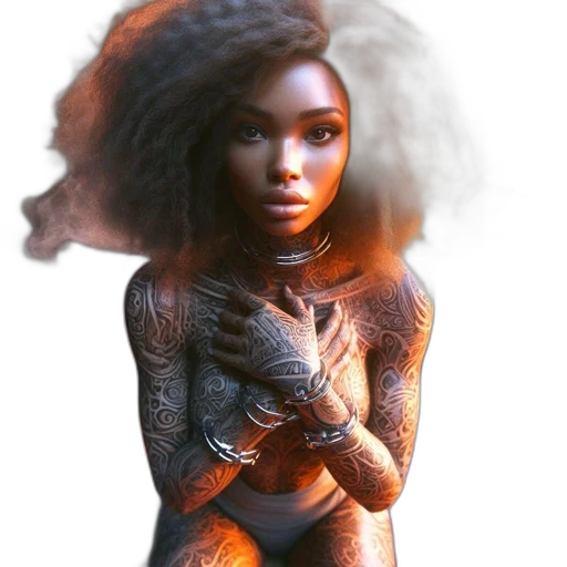 creature, jewelry, hair, fantasy art, concept art, photorealistic, 3d render, fire transparent PNG cut-out