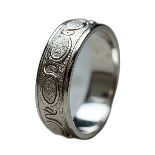 jewelry, 3d render, silver, ring, textured, surface, circular, pattern transparent PNG cut-out