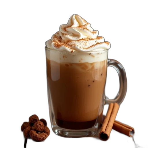 food, photorealistic, 3d render, iced, coffee, cinnamon, cream transparent PNG cut-out