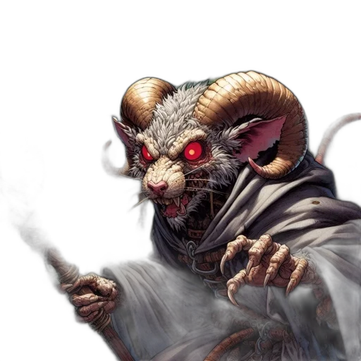 mask, creature, concept art, fantasy art, photorealistic, rat-like, curved, horns transparent PNG cut-out