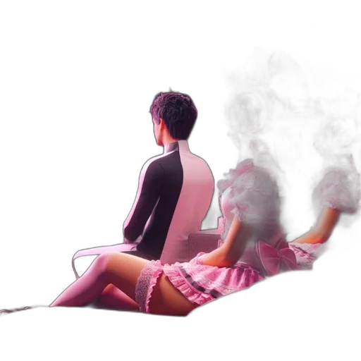 mask, dress, concept art, vaporwave, 3d render, pixel art, fog, fire transparent PNG cut-out
