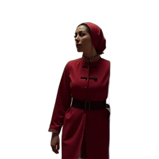 dress, jacket, staff, hat, 3d render, concept art, photorealistic, red transparent PNG cut-out