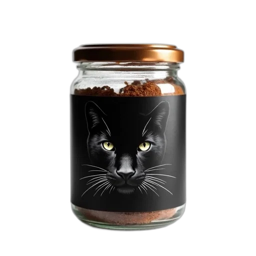 animal, photorealistic, glass, jar, brown, lid, black, label transparent PNG cut-out