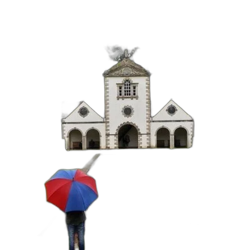umbrella, building, staff, hat, 3d render, concept art, photorealistic, rain transparent PNG cut-out