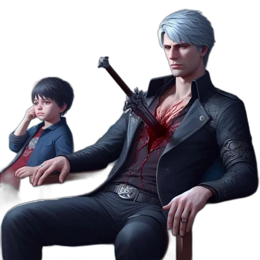 jacket, weapon, concept art, 3d render, pixel art, photorealistic, two, characters transparent PNG cut-out
