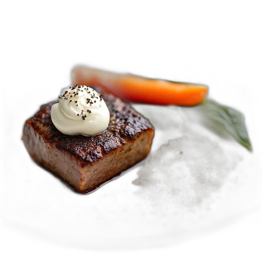 food, plate, piece, meat, possibly, steak, garnished, black transparent PNG cut-out