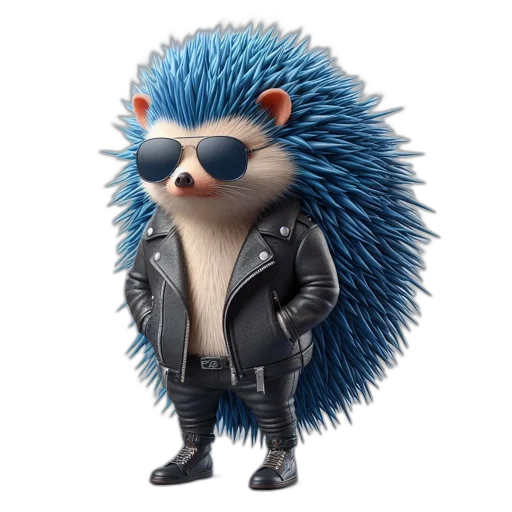 jacket, animal, creature, concept art, 3d render, animated, hedgehog, character transparent PNG cut-out