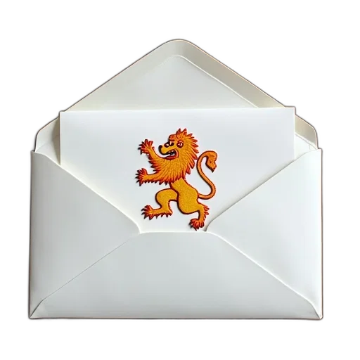 dragon, 3d render, closed, white, envelope, yellow, orange, embroidered transparent PNG cut-out