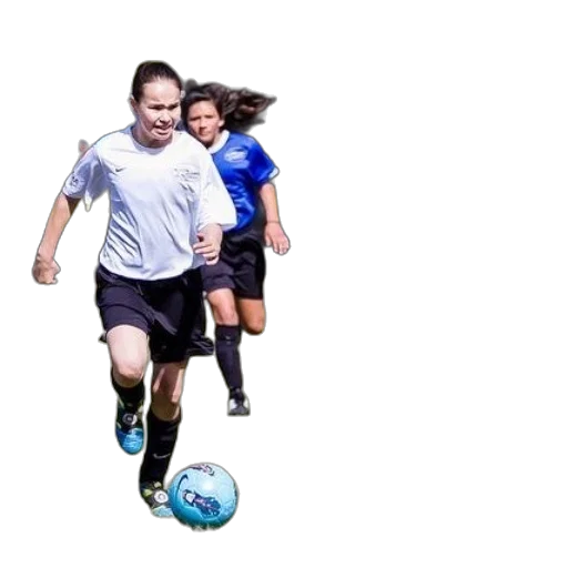 photorealistic, group, young, girls, playing, soccer, sunny, day transparent PNG cut-out