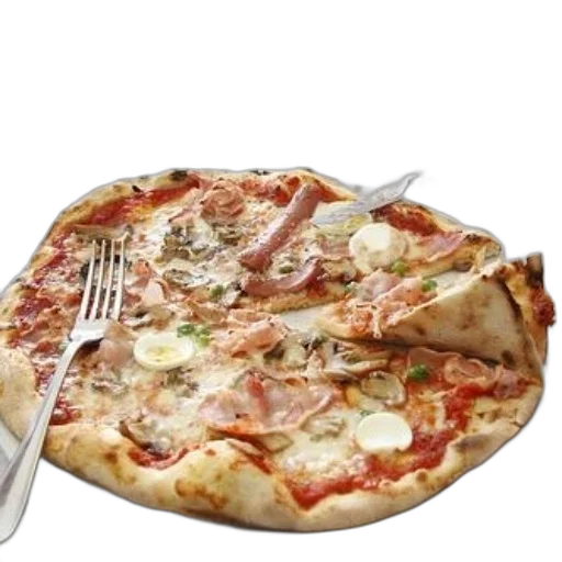 food, weapon, 3d render, photorealistic, delicious, pizza, ham, cheese transparent PNG cut-out