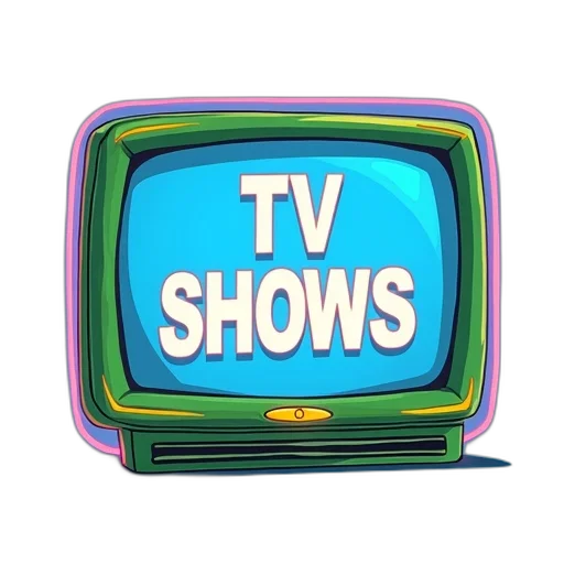 stylized, illustration, television, screen, word, shows, bold, white transparent PNG cut-out