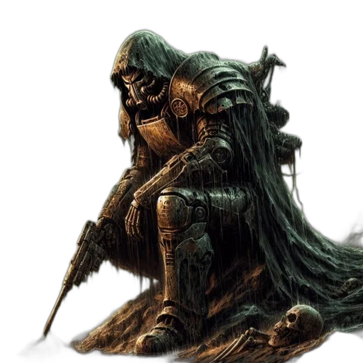sword, mask, concept art, fantasy art, comic book art, photorealistic, green, dark transparent PNG cut-out