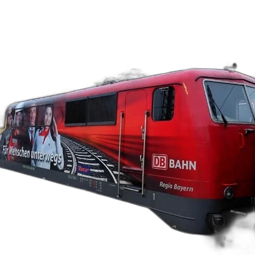 3d render, red, train, advertisement, bahn, side transparent PNG cut-out