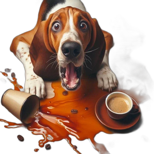 food, animal, photorealistic, oil painting, concept art, basset, hound, shocked transparent PNG cut-out