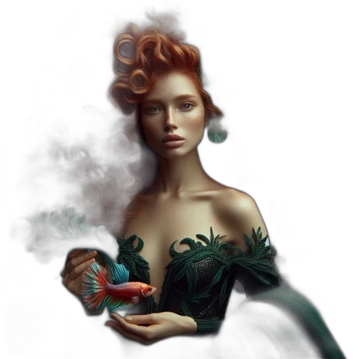 dress, jewelry, fantasy art, concept art, photorealistic, oil painting, underwater, forest transparent PNG cut-out